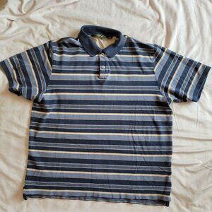 Eddie Bauer Mens Large Polo Shirt Navy Tan Striped Cotton Blend Casual Wear